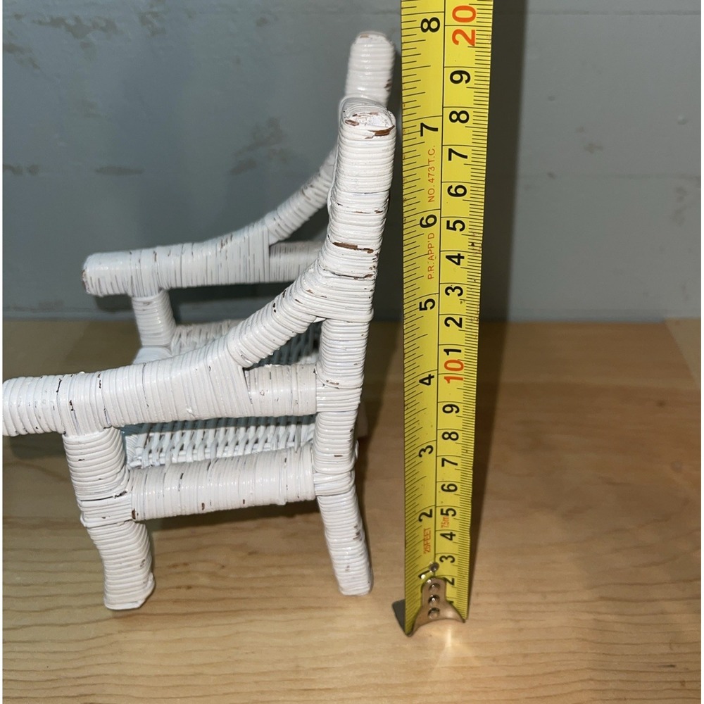 Vintage White Wicker Doll Chair, Stuffed Animal Chair Plant Stand Boho Shabby 7" - Picture 6 of 8